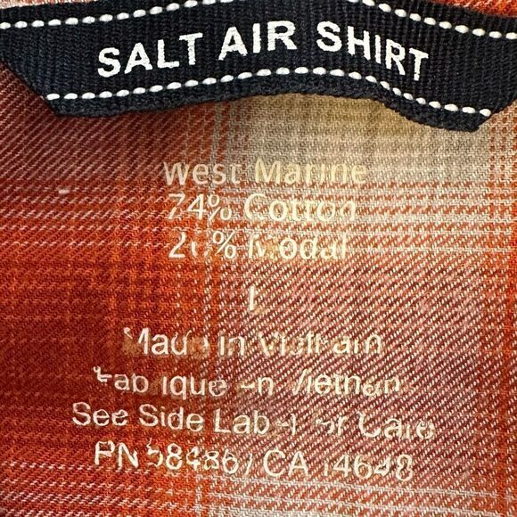 West Marine Large Burnt Orange and White Plaid Long Sleeve Flannel Shirt - Picture 2 of 5